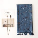 Literary blue small floral scarf travel seaside long sunscreen beach towel yitao 19