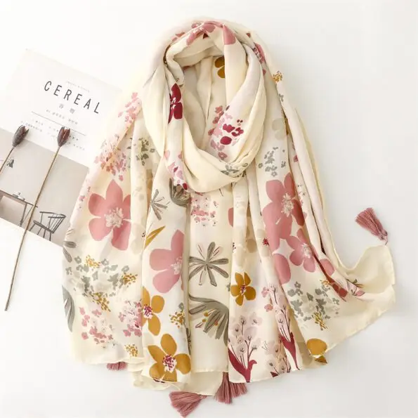 thickened satin elegant fresh beige flower tassel shawl yitao 20