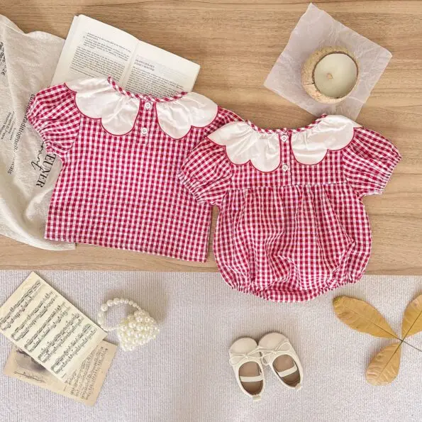 Cute Doll collar strawberry Embroidery short-sleeved T-shirts jumpsuit youyo 227