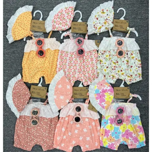 Baby girl boxer romper with slings, hat and glasses 3pcs Set Dikar 7