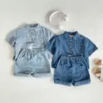 ins style summer comfortable denim shirt short-sleeved pants suit youyo 33