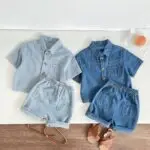 ins style summer comfortable denim shirt short-sleeved pants suit youyo 33