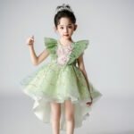 Performance green Pink Butterfly Sleeves Sequence swallowtail Frock Dovea 1