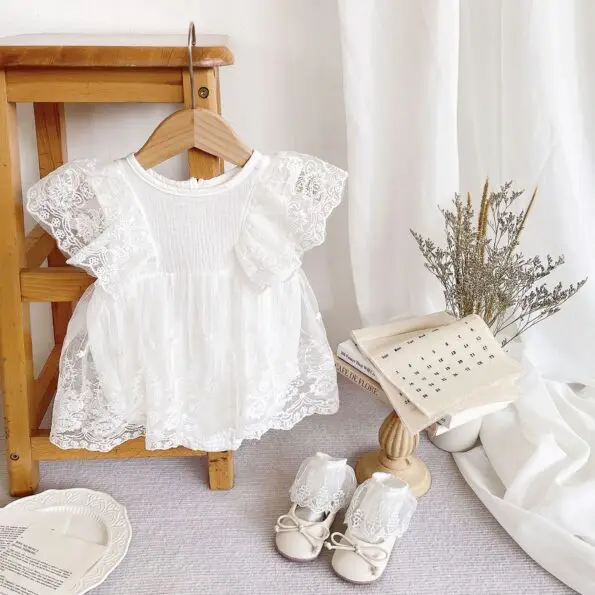 Sweet White e Triangle Romper Mesh Lace Flower Fart Dress youyo 45