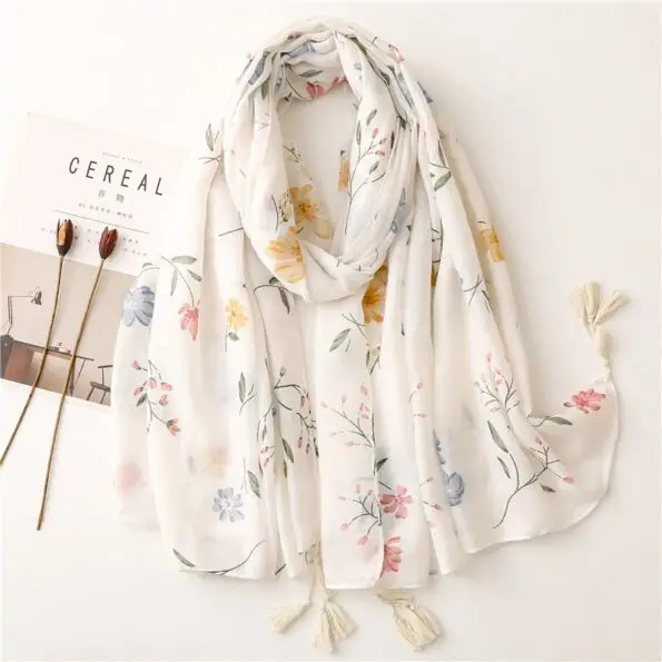 women Cotton Linen Scarf staler shawl yitao 5 beige floral