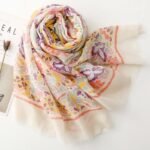 Fresh light color small flower geometric satin cotton scarf yitao 19