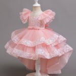 Sequined Body Butterfly Sleeves fluffy Tail Frock dovea 4