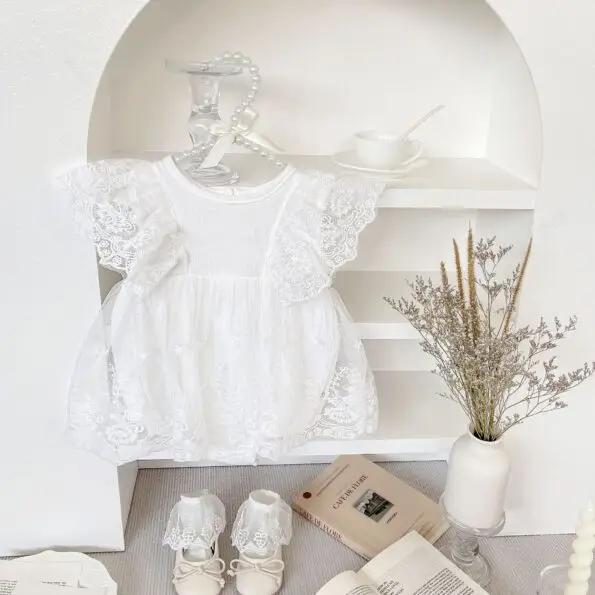 Sweet White e Triangle Romper Mesh Lace Flower Fart Dress youyo 45