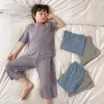 Boys summer short-sleeved ice silk thin two-piece suit trendy jimo 4-0-cib.jpg