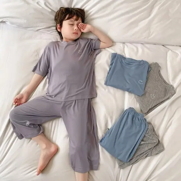 Boys summer short-sleeved ice silk thin two-piece suit trendy jimo 4