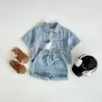 ins style summer comfortable denim shirt short-sleeved pants suit youyo 33
