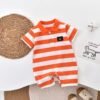 Orange [wide-striped smiley face short-sleeved jumpsuit]