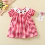 Christmas Snow man hand embroidery red plaid A-line frock tuoye 19