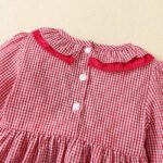 Red Plaid Long Sleeve Christmas Embroidery Dress tyoue a7