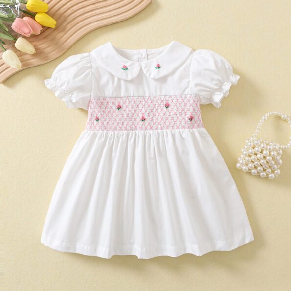 New summer retro embroidered white cotton short-sleeved dress tyoue 11