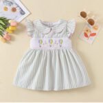 Summer Air Balloons embroidery pink and green striped flying sleeves dress tyoue 9