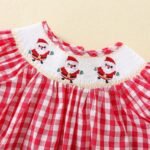 Christmas Snow man hand embroidery red plaid A-line frock tuoye 19