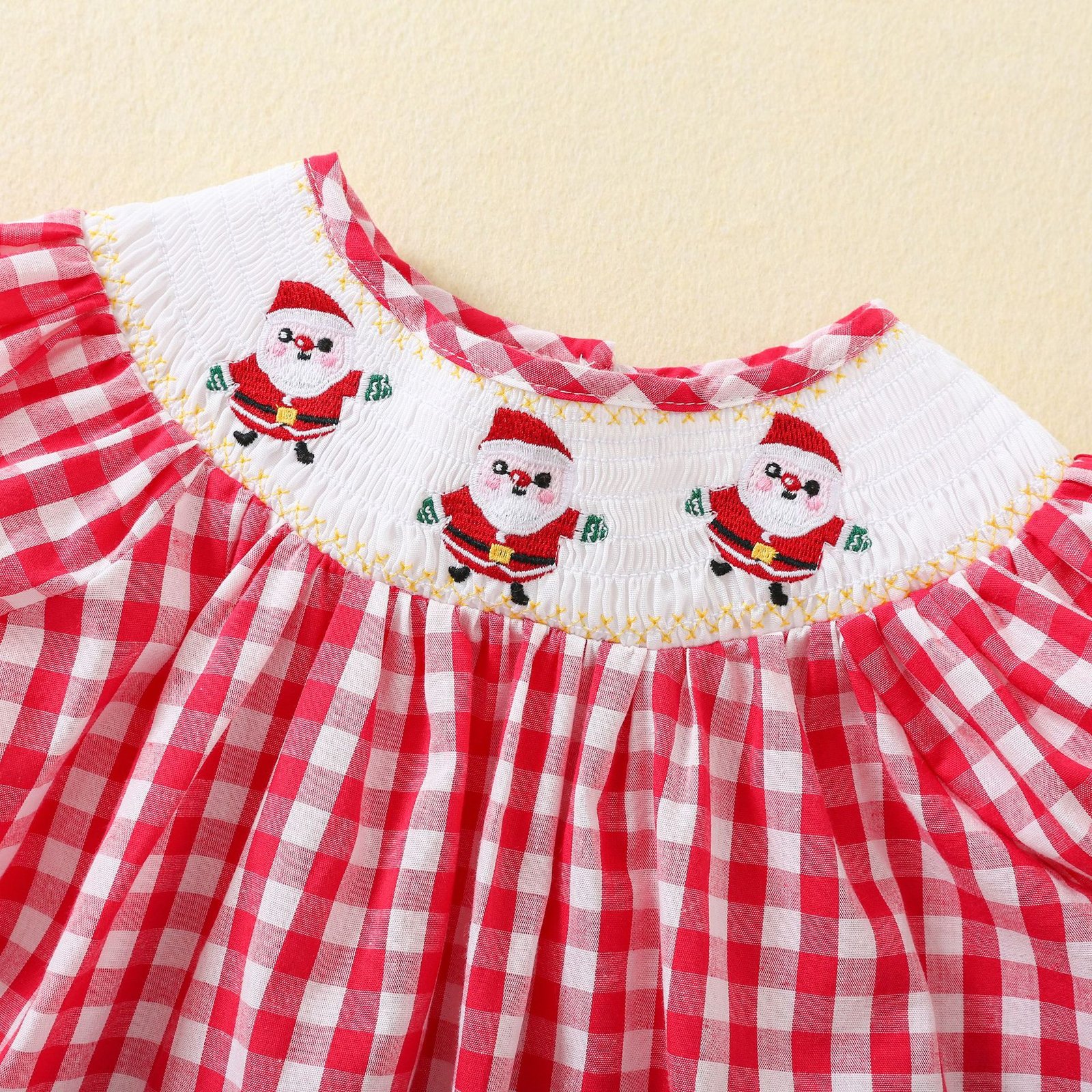 Christmas Snow man hand embroidery red plaid A-line frock tuoye 19gf 3