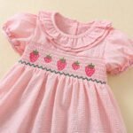 Summer cotton breathable strawberry smokin embroidery pattern plaid skirt tuoye 15