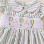 Summer Air Balloons embroidery pink and green striped flying sleeves dress tyoue 9