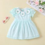 Handmade flower embroidered petal collar and puff sleeves frock tyoue 23