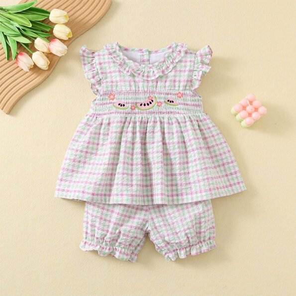 baby girl cotton summer frock and shorts 2 pcs set tyoue d1