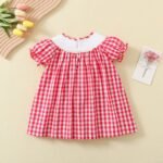 Christmas Snow man hand embroidery red plaid A-line frock tuoye 19
