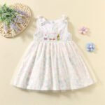 Summer Cute Bunny Embroidery Mesh Cotton light color floral Print Dress tuoye 16