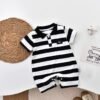 Black [Wide Striped Smiley Short Sleeve Bodysuit]