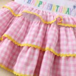 Girls Pink plaid skirt birthday embroidery cake puff sleeve Frock tyoue 26