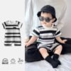 Black stripes [striped trendy short-sleeved jumpsuit]