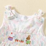 Summer Cute Bunny Embroidery Mesh Cotton light color floral Print Dress tuoye 16
