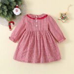 Red Plaid Long Sleeve Christmas Embroidery Dress tyoue a7