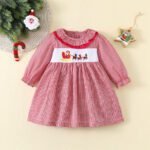 Red Plaid Long Sleeve Christmas Embroidery Dress tyoue a7