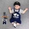 Navy blue [striped star bear fake suspenders one-piece]