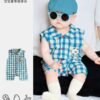 Blue [Lapel Woven Sleeveless Bodysuit]