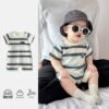 Blue stripes [striped trendy short-sleeved jumpsuit]