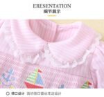 Boat embroidery skirt pink / blue striped Frock tyoue a8