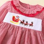 Red Plaid Long Sleeve Christmas Embroidery Dress tyoue a7
