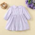 Grayish Purple Striped Cute Rabbit Embroidery Full Sleeves Cotton Skirt tyoue a10