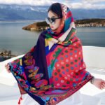 Spring and autumn cashew flower cotton linen large square Beach warm scarf