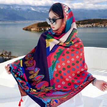 Spring and autumn cashew flower cotton linen large square Beach warm scarf