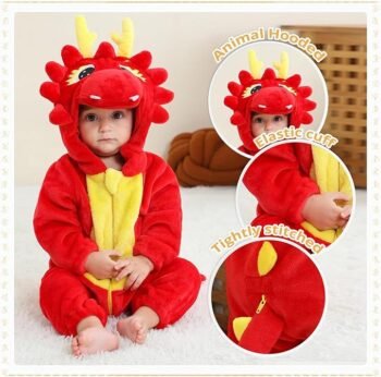 MICHLEY cross-border children&apos;s flannel crawling clothes infant animal jumpsuit Climbing suit red dragon