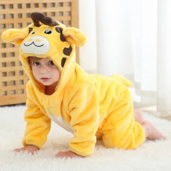 MICHLEY cross-border children&apos;s flannel crawling clothes infant animal jumpsuit Creeper Giraffe