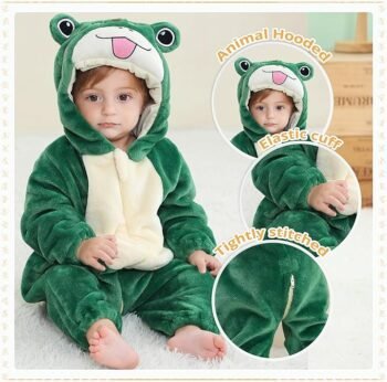 MICHLEY cross-border children&apos;s flannel crawling clothes infant animal jumpsuit Green frog crawling clothes