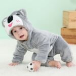MICHLEY cross-border infant and toddler romper infant flannel cartoon animal Jumpsuit Grey Koala in Crawling Suit