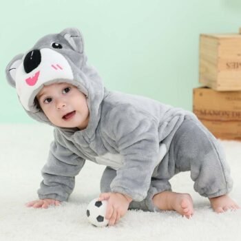 MICHLEY cross-border infant and toddler romper infant flannel cartoon animal Jumpsuit Grey Koala in Crawling Suit
