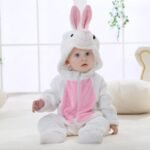 MICHLEY Children baby flannel animal crawling jumpsuit clothes White Rabbit