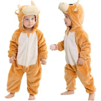 MICHLEY autumn and winter flannel crawling clothes children&apos;s A-class flannel animal jumpsuit Crawling yellow calf