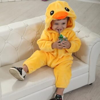 MICHLEY Children baby flannel animal crawling jumpsuit clothes Crawling suit old style yellow duck